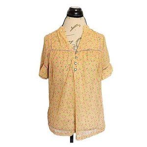 Down East Blouse Sheer Womens Juniors Orange Green Multicolored Polyester Career